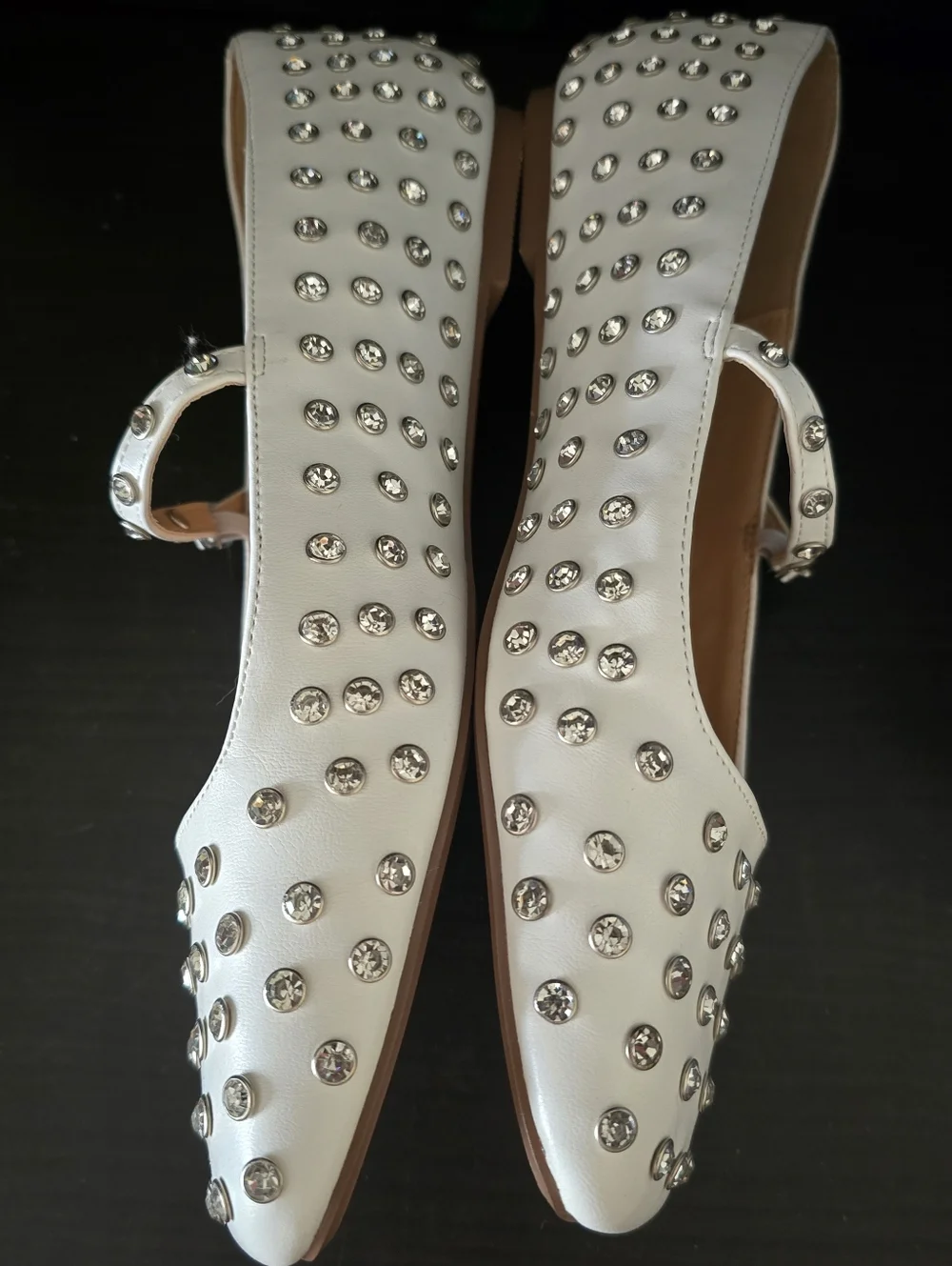 JUST FAB White & Gemstone Encrusted Ballet Flats Mary Jane Shoes Size 9